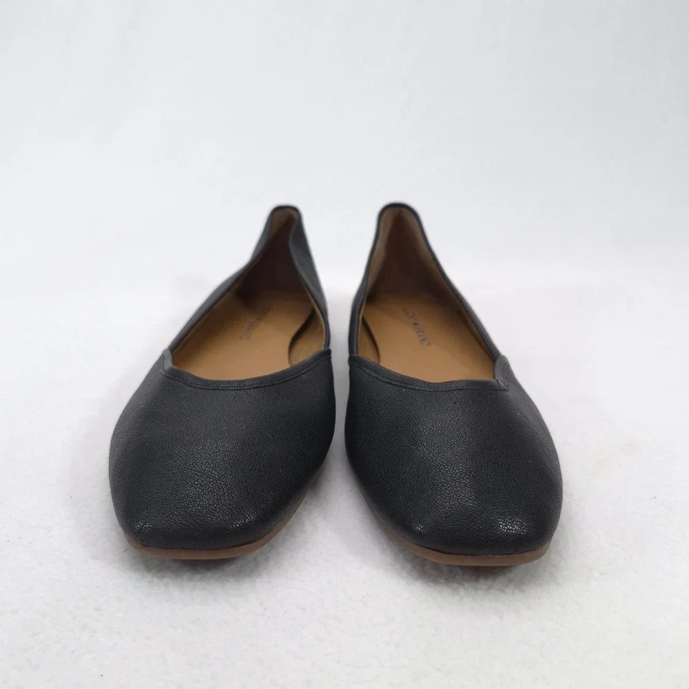 Lucky Brand Black Leather Square Toe Ballet Flats Shoes Womens 8